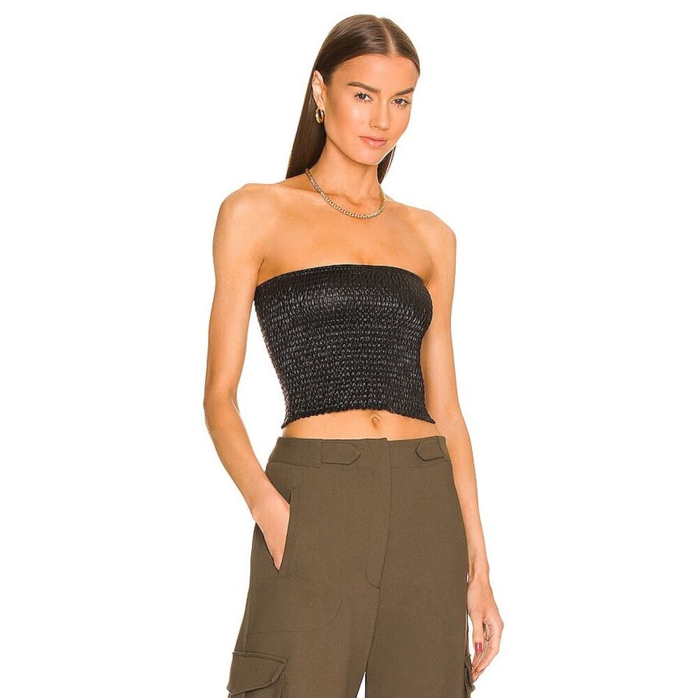 New Commando Faux Leather Smocked Tube Top in Black Women's Size XS/S